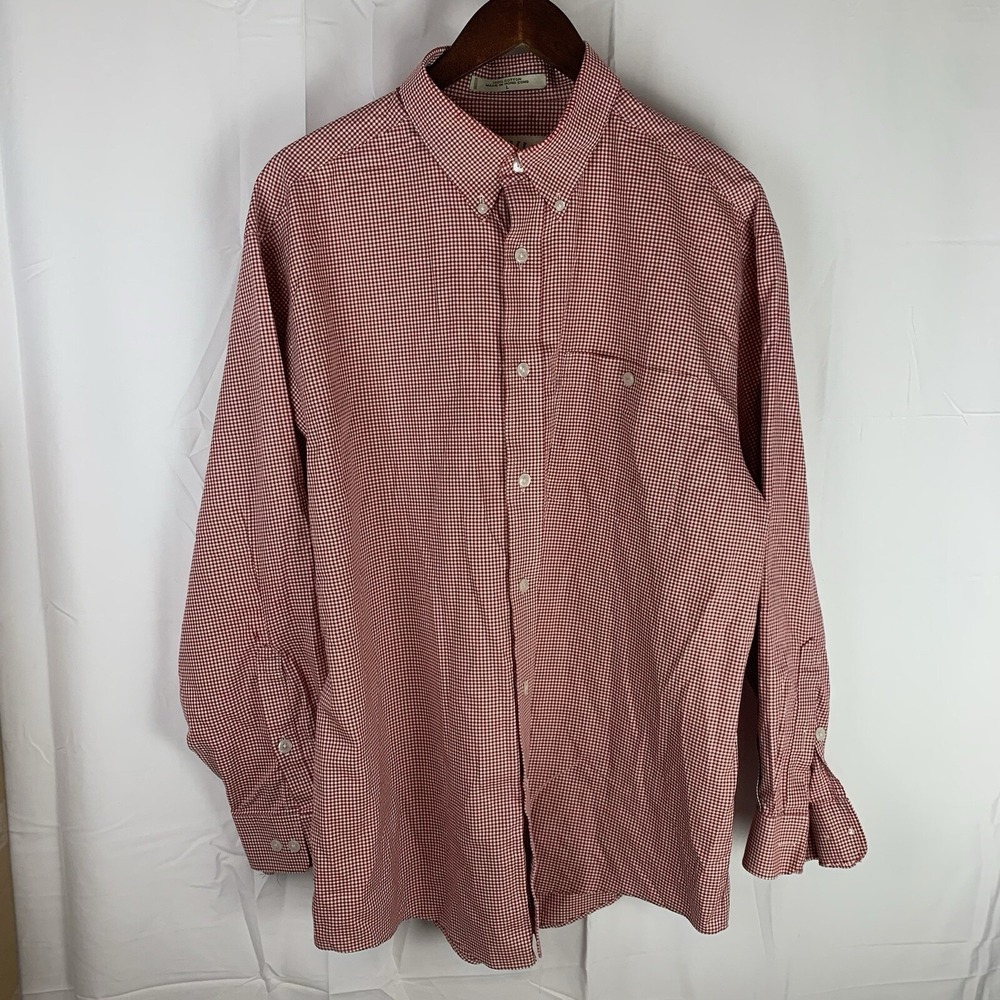 Orvis Shirt Mens Large‎ Red Gingham Check Long Sleeve Button Down Cotton *flaw
